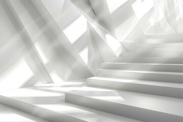 White abstract background with stairs and geometric shapes
