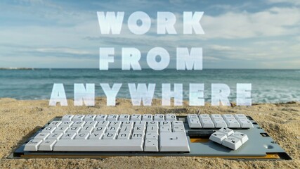 computer keyboard on a beach - 801276786