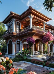 Large luxury house with beautiful garden