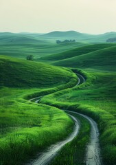 Curving Road Through Green Hills