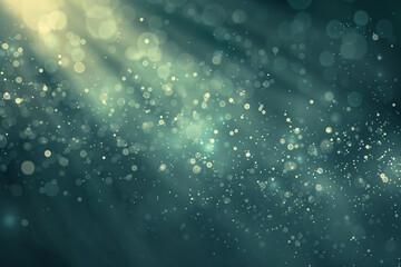 Teal backdrop with glowing bokeh lights and faint light rays - obrazy, fototapety, plakaty