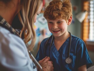 Pediatrician examining a young boy - Powered by Adobe