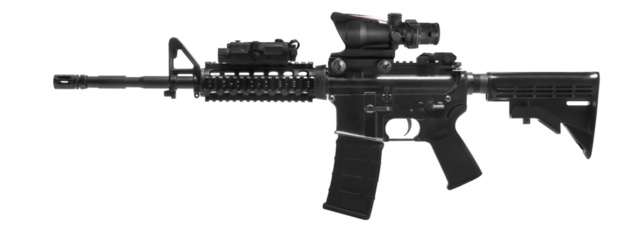 Weapons and military equipment for army, Assault rifle gun (M4A1) with attachment, Acog red dot sign isolated on white background