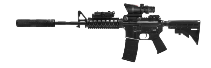 Weapons and military equipment for army, Assault rifle gun (M4A1) with attachment, Acog red dot sign isolated on white background