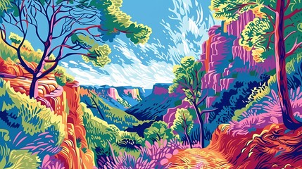 Fototapeta na wymiar vintage gorges landscape abstract art poster background