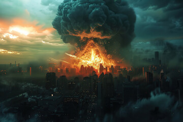 Obraz premium Generative ai on theme of scary nuclear explosion in outdoor, mushroom cloud of nuclear weapons