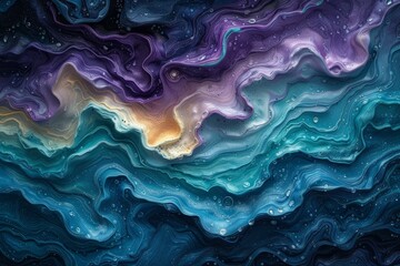 Colorful abstract painting with waves and bubbles