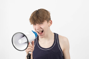 A teenage protester with a megaphone