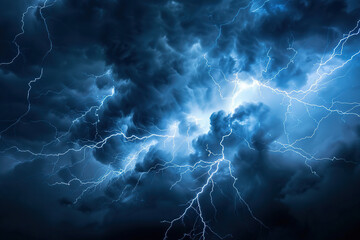 Fototapeta premium Generative ai on theme of scary bright electric lightning bolt with branches in the night dark sky