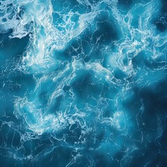 Deep blue ocean water surface with white foam