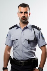 Studio portrait of a male police officer in uniform
