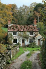Fototapeta premium A charming English cottage nestled in the countryside
