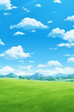 Green rolling hills under blue sky and white clouds
