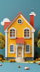 3D illustration of a cute cartoon house