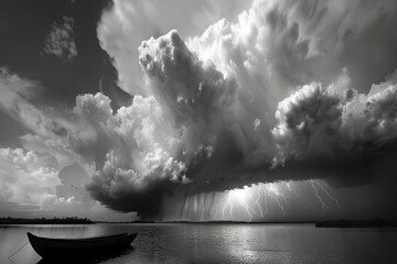 Generative ai on theme of a dramatic dark storm clouds before rain creating spectacular landscape