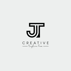 Abstract Minimal Letter JT TJ Initial Based Stylish Line Logo Design Vector.