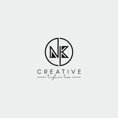Abstract Minimal Letter NK KN Initial Based Stylish Line Logo Design Vector.