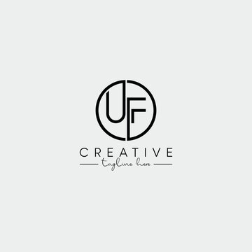 Abstract Minimal Letter UF FU Initial Based Stylish Line Logo Design Vector.