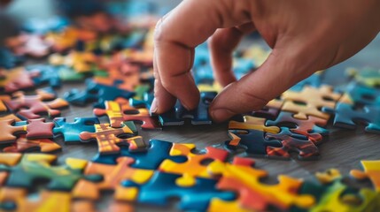 hands assembling a puzzle with pieces depicting various academic subjects, symbolizing the interconnectedness of knowledge