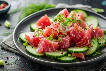 Raw tuna with cucumber and dill