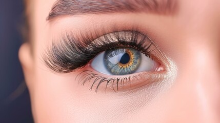 Obraz premium Close up of woman's eye with long false eyelashes