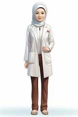 A young female doctor wearing a hijab and a lab coat