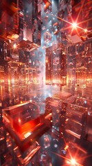 Floating red crystal blocks in a surreal space