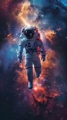 Astronaut in a spacesuit floating in the vastness of space