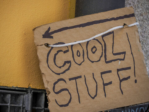 cool stuff sign on cardboard