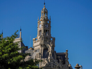 Obraz premium Renaissance building with tower in Avenida dos Aliados Porto old town street view building, portugal