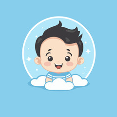 Cute baby icon, little boy portrait. Vector illustration in cartoon style
