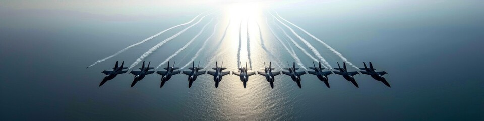 Military Fighter jets in the shape in the sky - Powered by Adobe