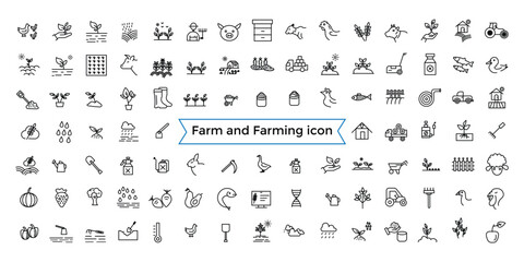 Farm and Farming, Agriculture line web icon set. Contains related to Greenhouse, Haystack, Harvest and more. Outline icons collection. Icon collection. Editable vector icon and illustration..