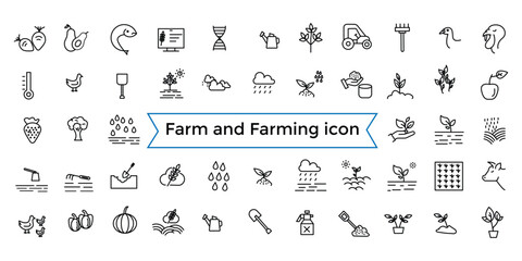 Farm and Farming, Agriculture line web icon set. Contains related to Greenhouse, Haystack, Harvest and more. Outline icons collection. Icon collection. Editable vector icon and illustration..