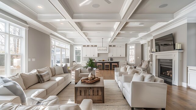 A pristine white ceiling contrasting beautifully with the newly painted light gray walls, adding depth to the modern living space