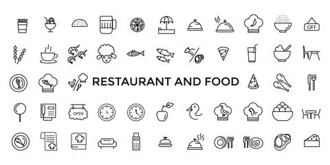 Restaurant cafe menu, food and drink line web icon set. Outline icons pack. Icon collection. Editable vector icon and illustration.