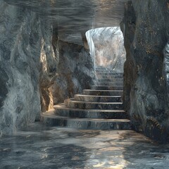 Marble staircase in a modern cave-like interior