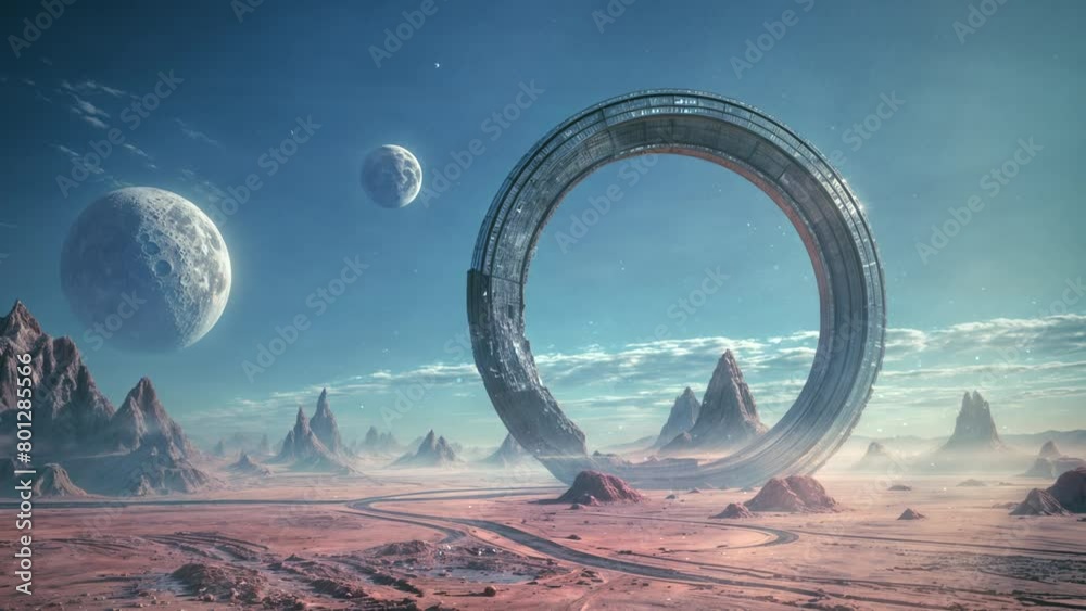 Sticker animated futuristic alien planet seamless loop bakcground
