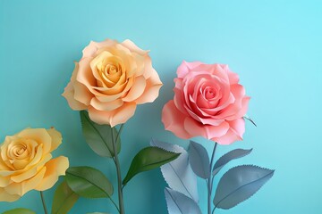 Fototapeta premium Pastel Floral Arrangement with Roses and Petals