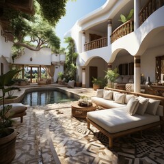 Fototapeta premium Courtyard with swimming pool and Moroccan style architecture