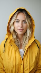 Young woman in a yellow raincoat