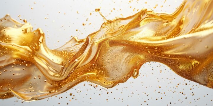 Golden liquid splash with droplets