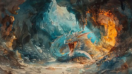 dragon's lair in a cave - obrazy, fototapety, plakaty