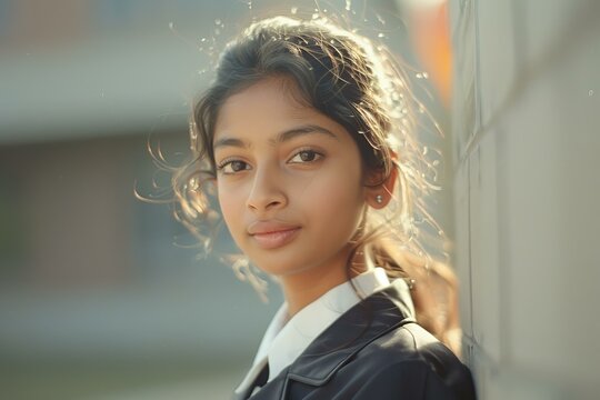 Portrait of a young Indian girl in a school uniform