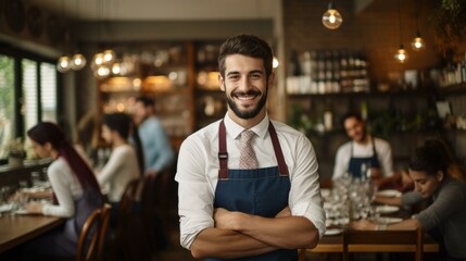 Fototapeta premium portrait of a smiling waiter in a restaurant