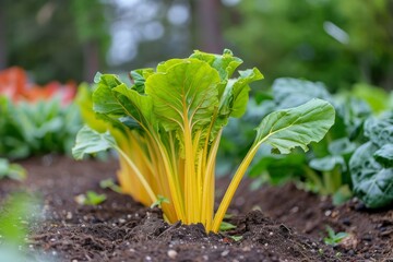 Yellow chard in the garden bed