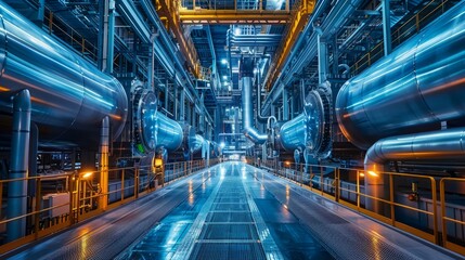 Obraz premium The intricate network of pipes and vessels in an industrial setting