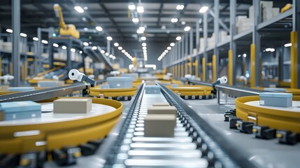 Fototapeta premium Busy Robotic Fulfillment Center During Peak Holiday Season