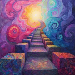 Obraz premium Mystical surreal painting of a staircase ascending to a glowing vortex