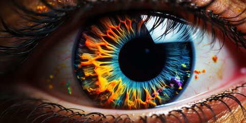 A close-up of a human eye with a colorful iris.